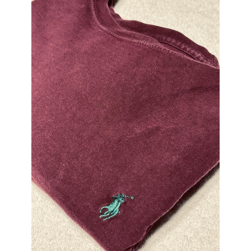 VTG Polo Ralph Lauren Shirt Mens L Maroon Red Solid 100% Cotton 90s Long Sleeve